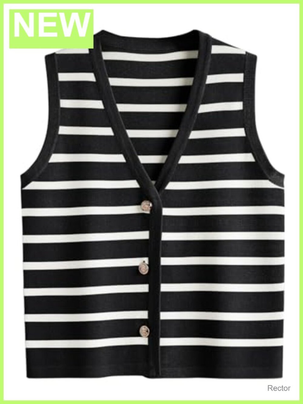 V Neck Button Up Striped Sweater Vest Sleeveless Knit Top